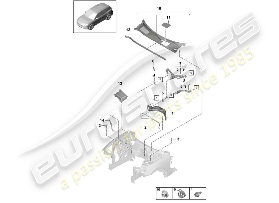a part diagram from the porsche 2020 (cayenne e3 9ya/9yb) parts catalogue