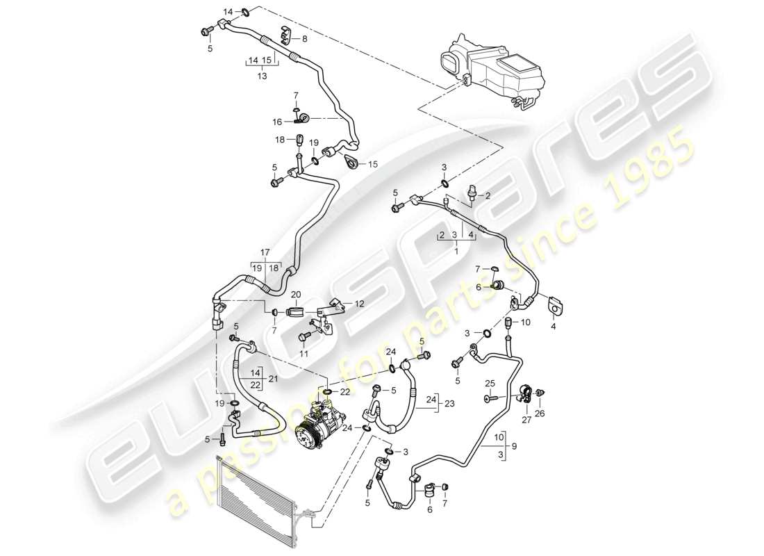 a part diagram from the porsche 2004 (cayenne e1 9pa) parts catalogue