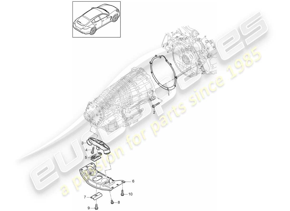 porsche 2010 (panamera 970) mounting parts for engine and transmission transmission carrier part diagram