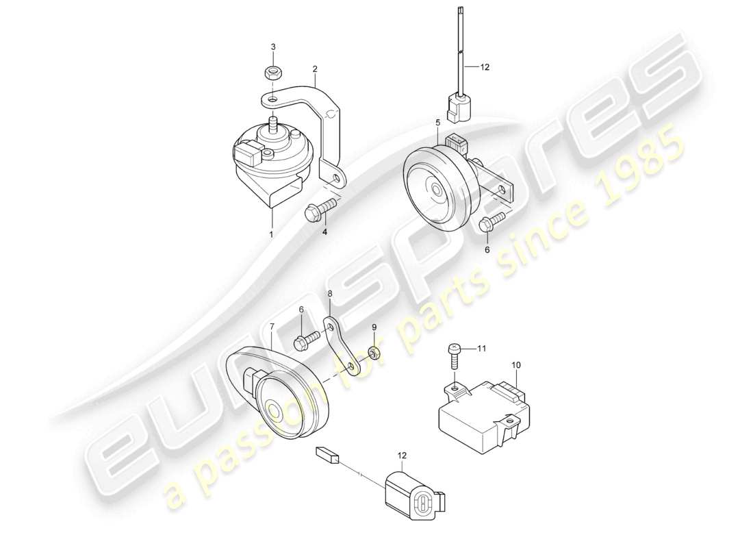 porsche 2010 (cayenne e1 9pa) fanfare signal horn alarm horn parts diagram