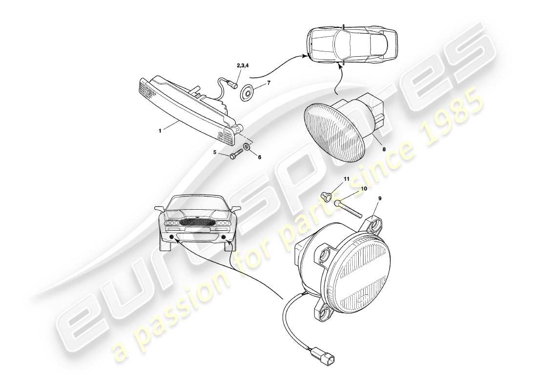 VIEW PARTS DIAGRAMS FROM THE ASTON MARTIN V8 COUPE PARTS CATALOGUE a part diagram from the aston martin v8 coupe parts catalogue