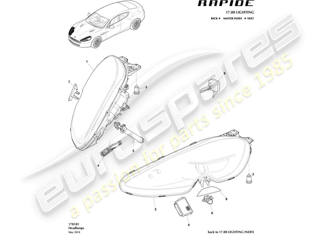 a part diagram from the aston martin rapide (2014) parts catalogue