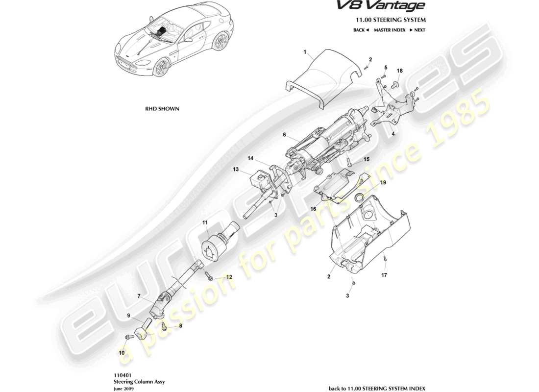 a part diagram from the aston martin vantage gt8 parts catalogue