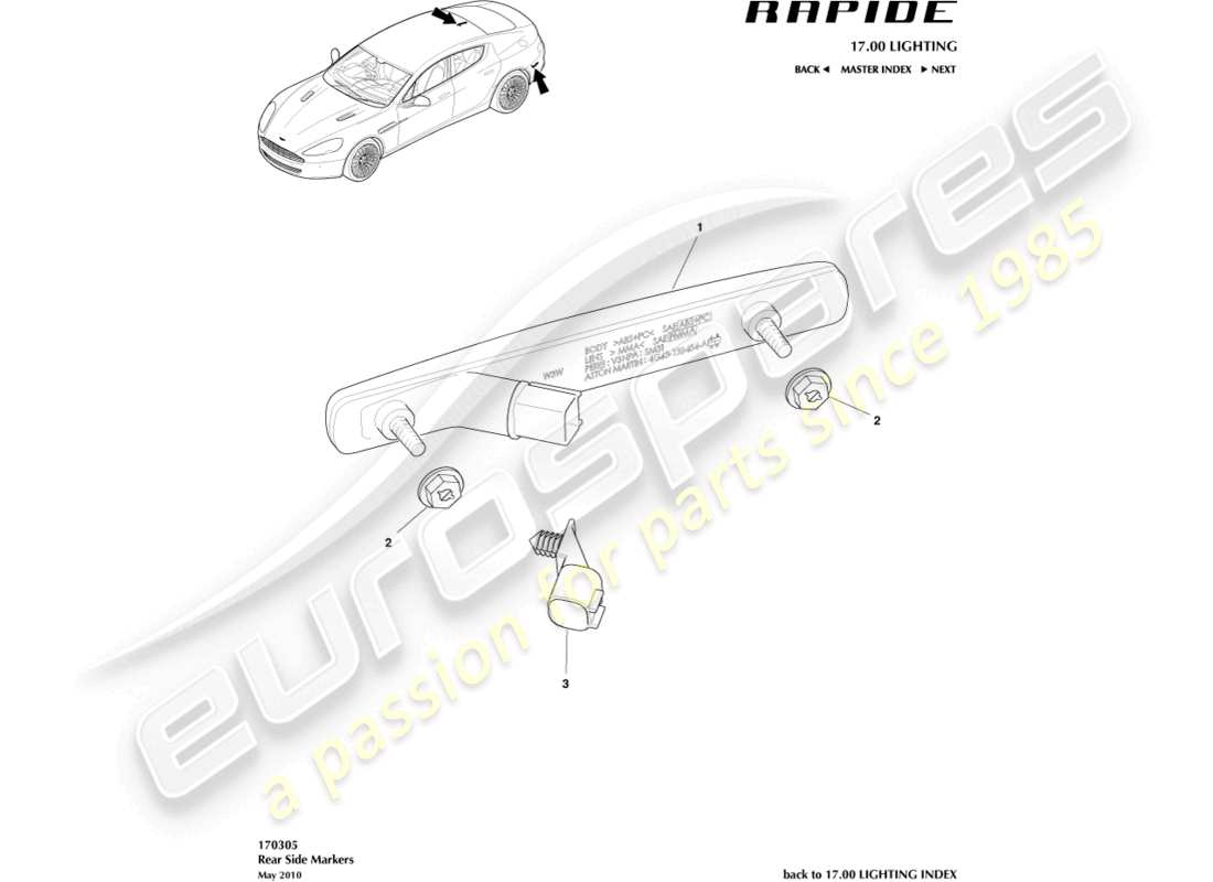a part diagram from the aston martin rapide (2018) parts catalogue