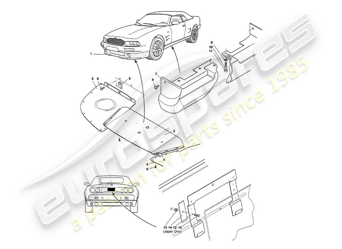 aston martin v8 volante (1998) body fittings part diagram