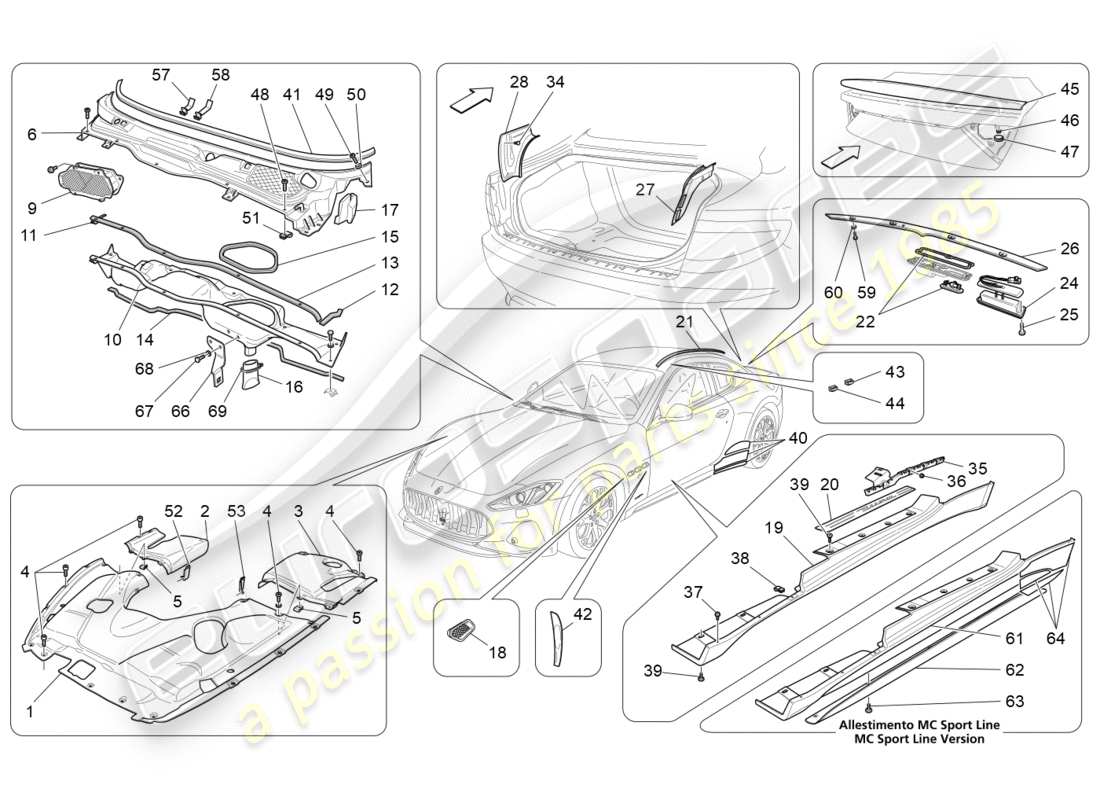 a part diagram from the maserati granturismo s (2019) parts catalogue