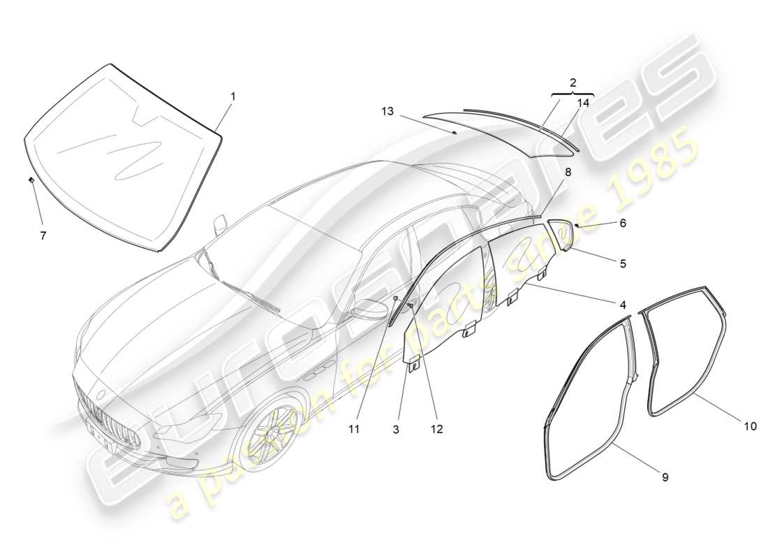 a part diagram from the maserati quattroporte m156 (2014 onwards) parts catalogue
