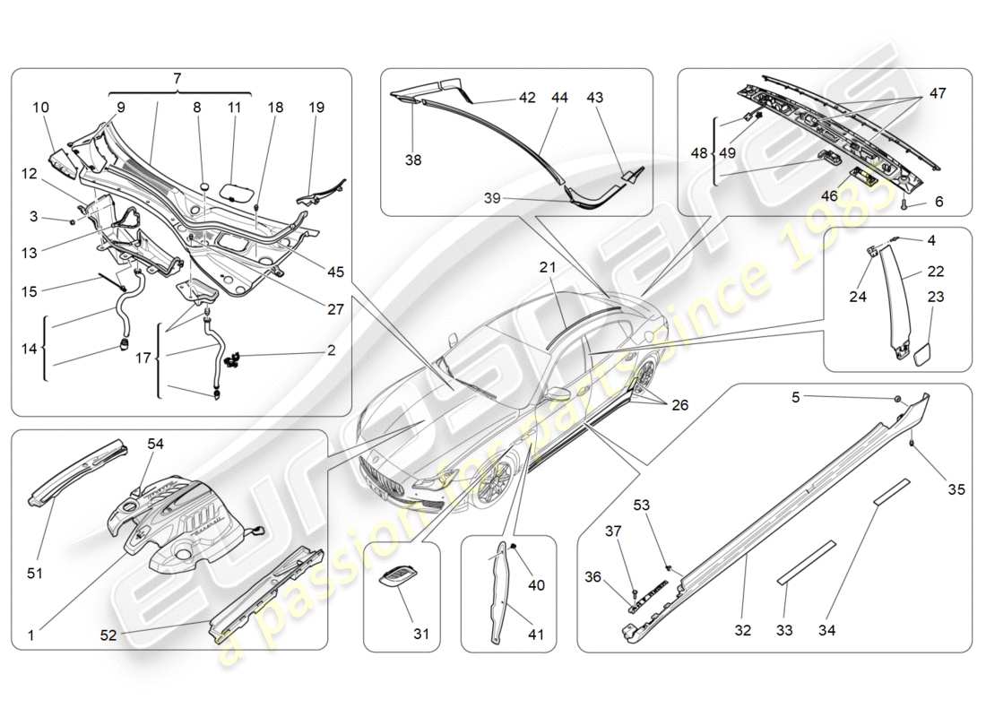 a part diagram from the maserati quattroporte m156 (2014 onwards) parts catalogue