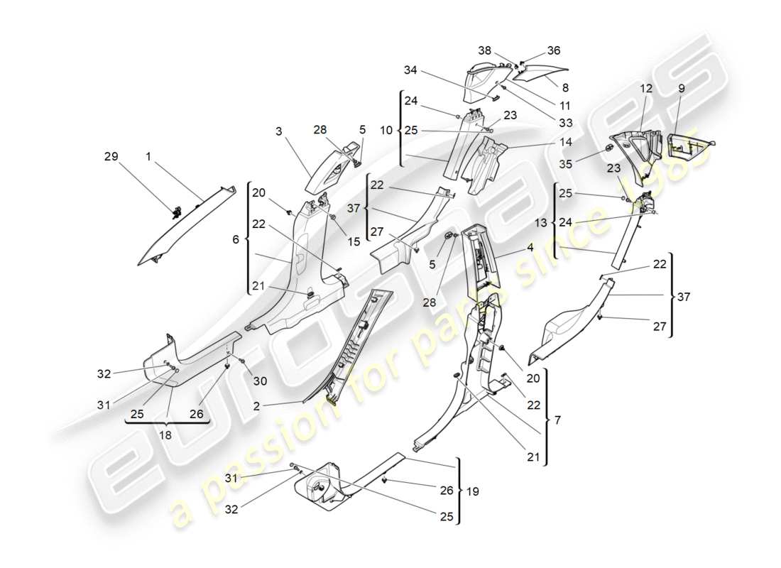 a part diagram from the maserati quattroporte m156 (2014 onwards) parts catalogue