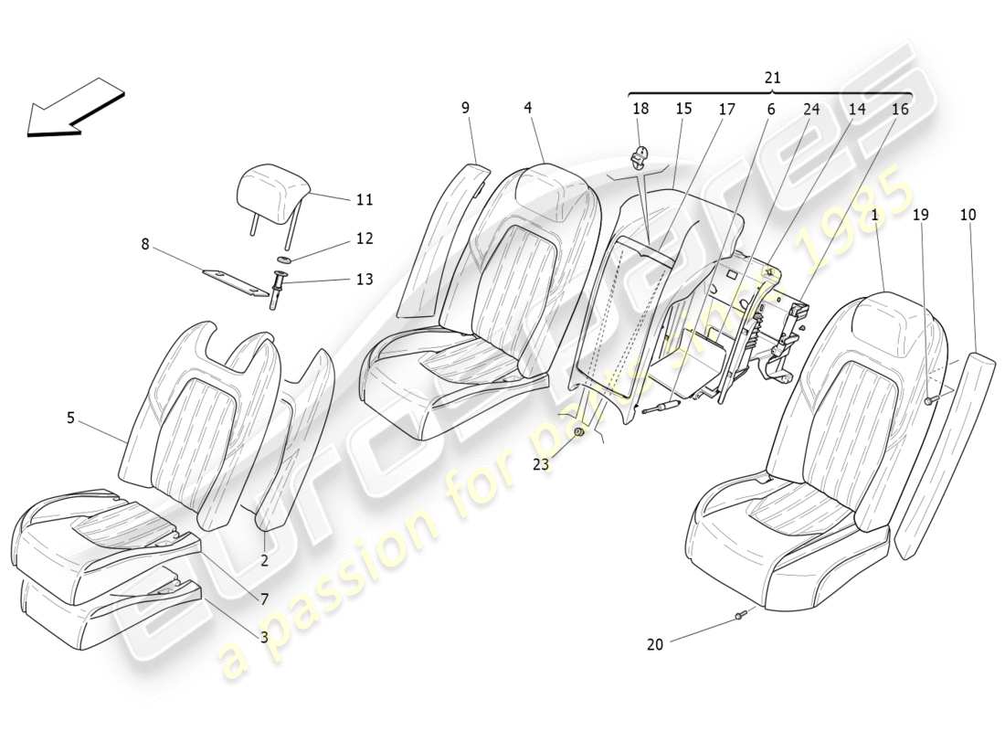 a part diagram from the maserati quattroporte m156 (2014 onwards) parts catalogue