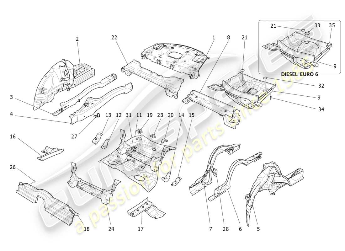 a part diagram from the maserati quattroporte m156 (2014 onwards) parts catalogue