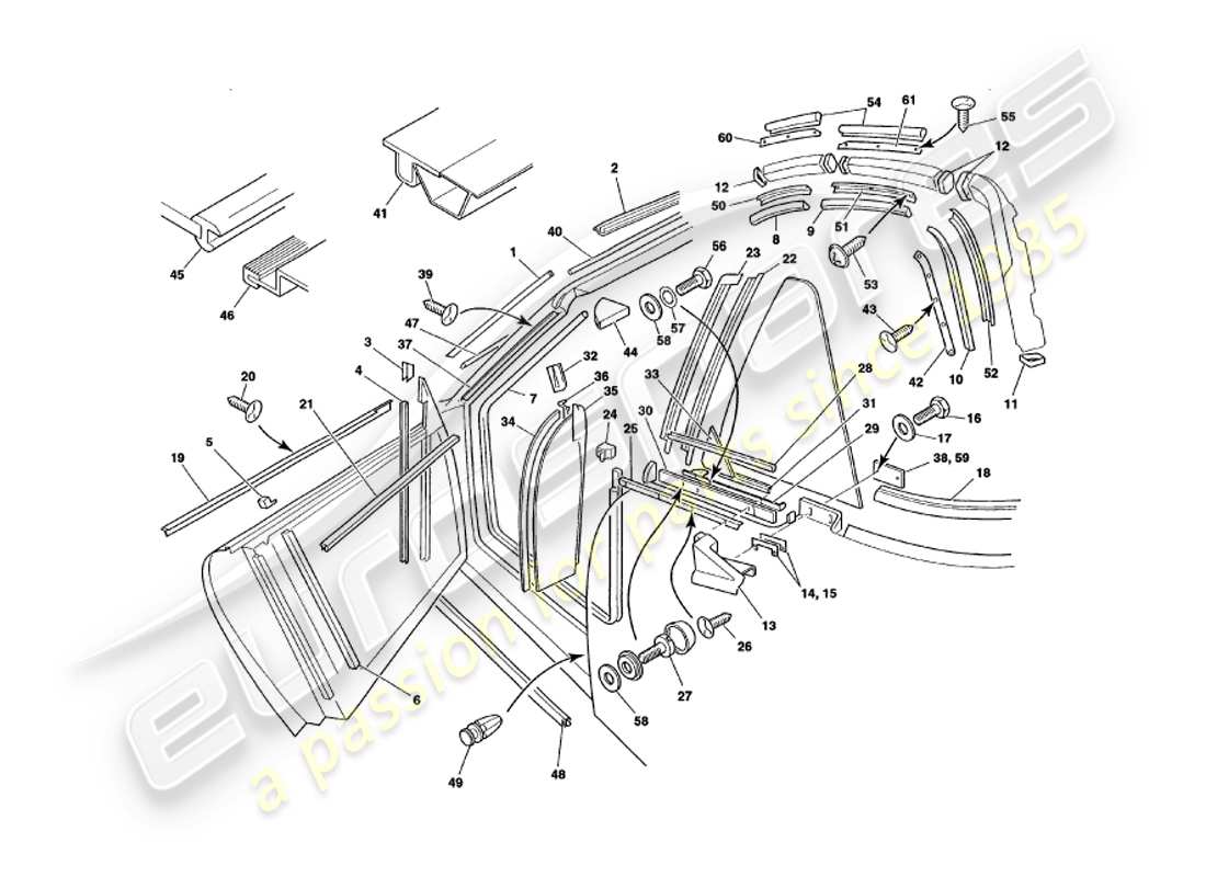 VIEW PARTS DIAGRAMS FROM THE ASTON MARTIN V8 VOLANTE PARTS CATALOGUE a part diagram from the aston martin v8 volante parts catalogue