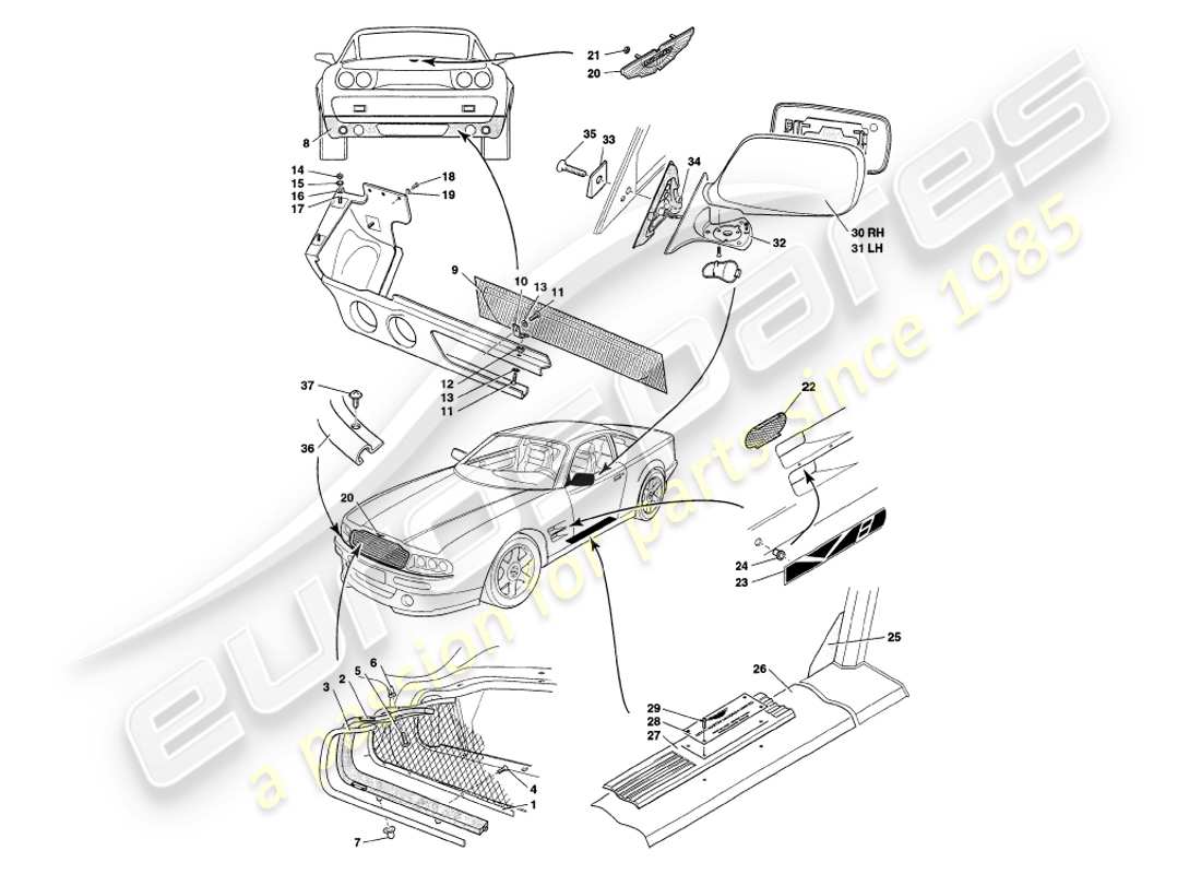VIEW PARTS DIAGRAMS FROM THE ASTON MARTIN V8 COUPE PARTS CATALOGUE a part diagram from the aston martin v8 coupe parts catalogue