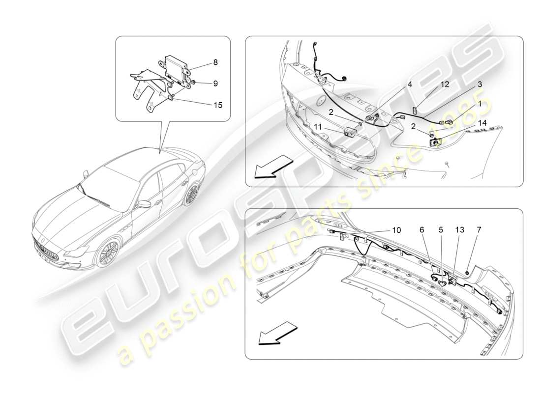 a part diagram from the maserati quattroporte m156 (2014 onwards) parts catalogue