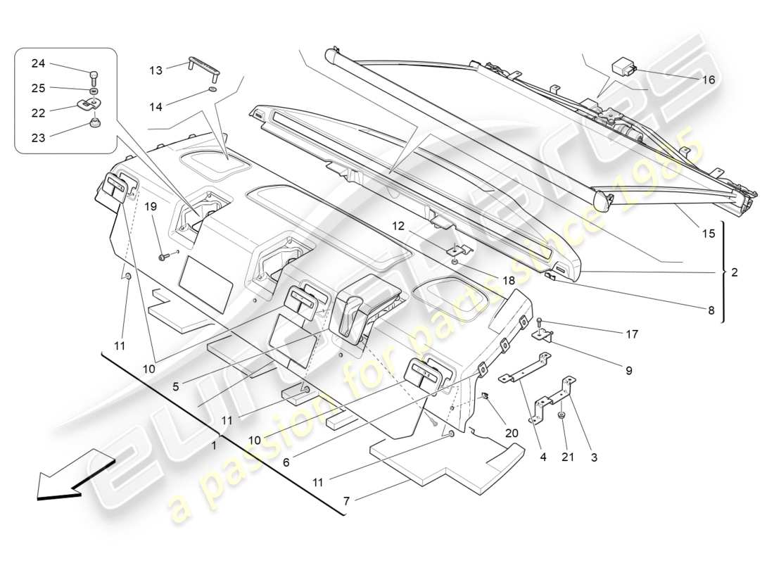 a part diagram from the maserati quattroporte m156 (2014 onwards) parts catalogue