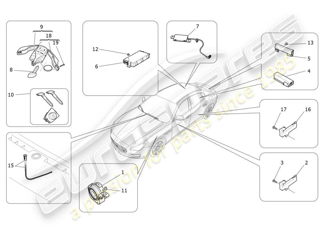 a part diagram from the maserati quattroporte m156 (2014 onwards) parts catalogue