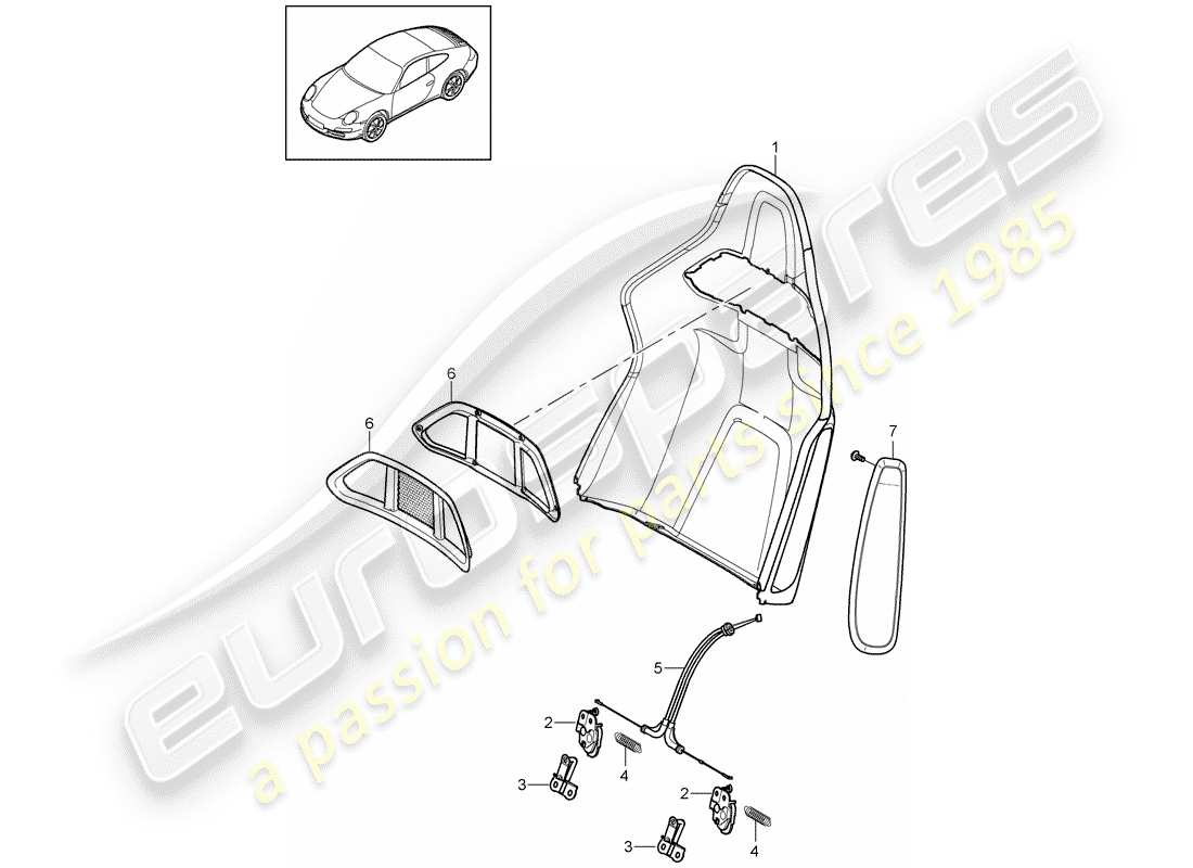 porsche 2009 (997-2) backrest shell parts diagram