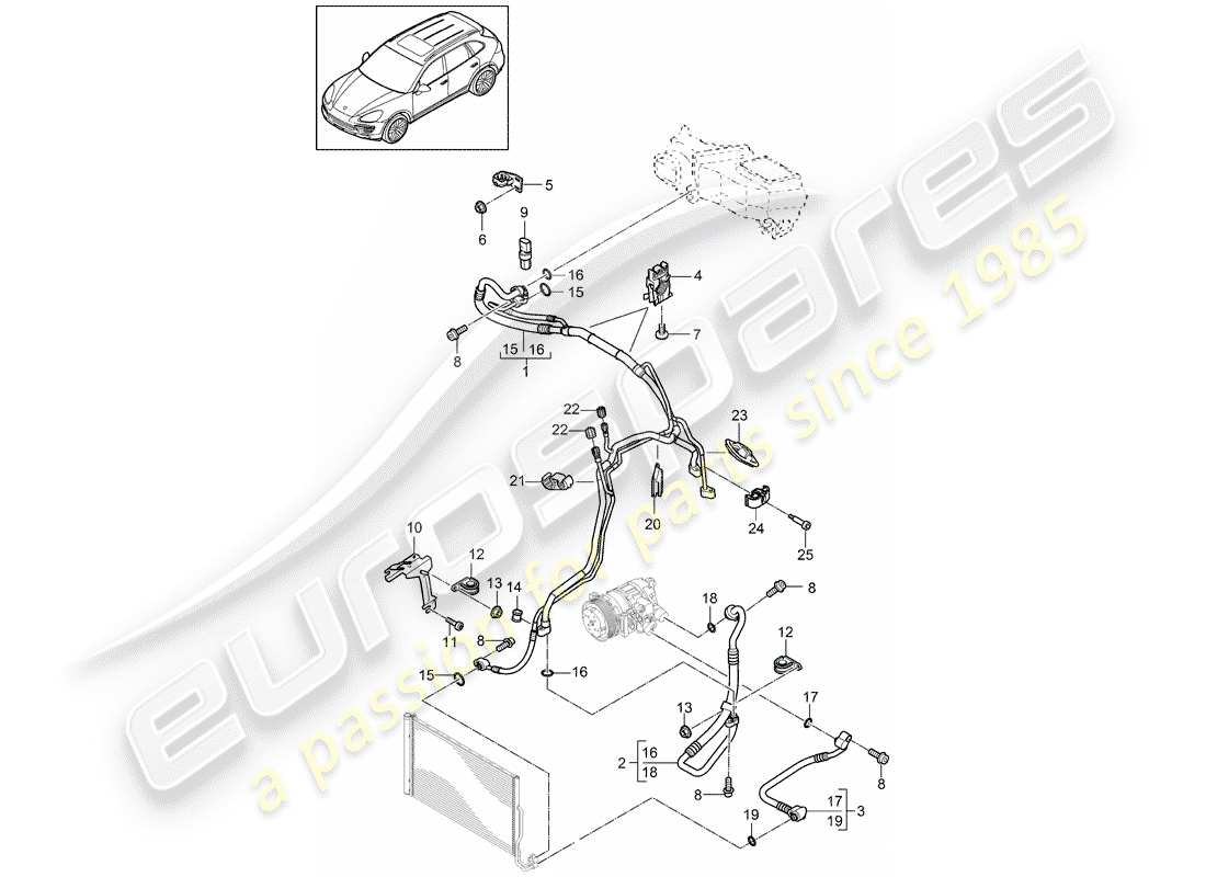 porsche 2017 (cayenne e2 92a) refrigerant circuit front 4-zone air-conditioning system with: refrigerant circuit rear d - mj 2017>> part diagram