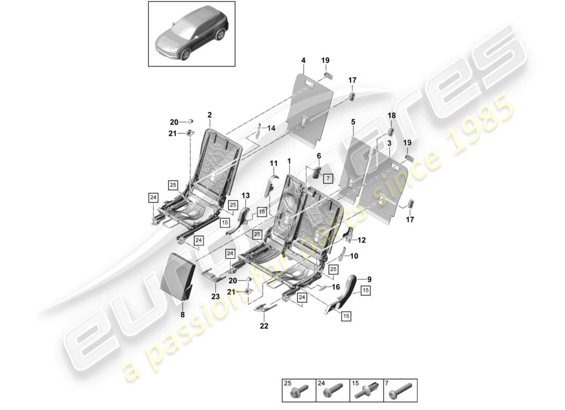 porsche 2018 (cayenne e3 9ya/9yb) back seat backrest trim accessories standard seat parts diagram