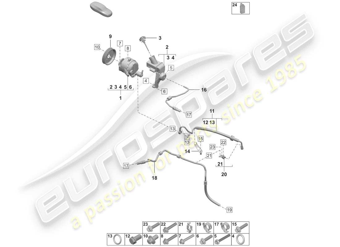 porsche 2020 (992-1) hydraulic pump hydraulic line pdcc parts diagram