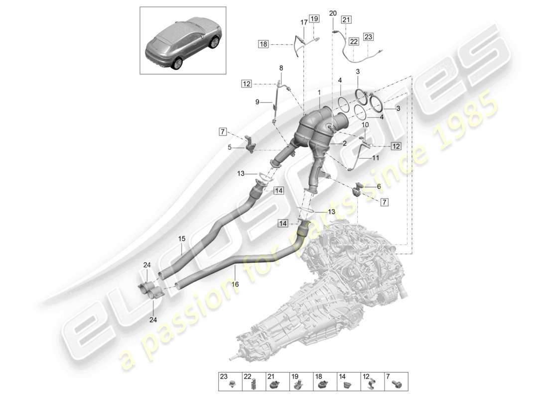 porsche 2019 (macan) catalytic converter petrol particulate filter lambda probe part diagram