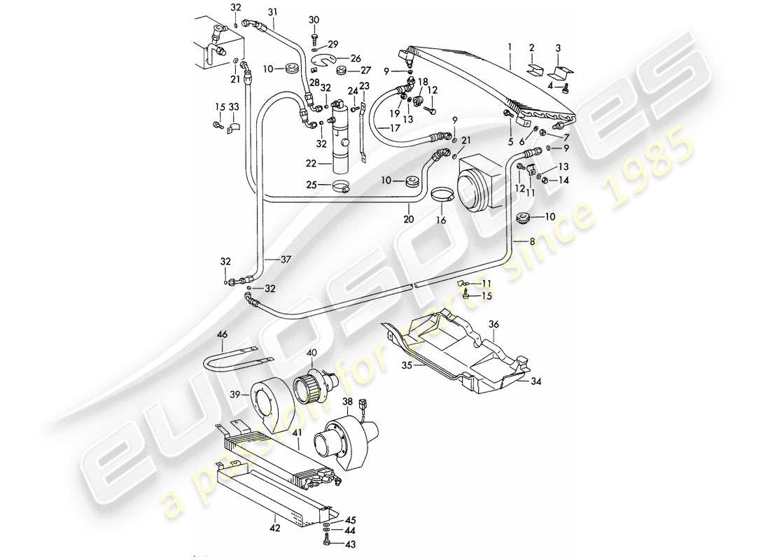 porsche 911 (1971) air conditioner - capacitor - hoses - and - fasteners - not for: - (usa) part diagram