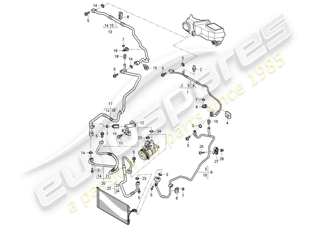 porsche 2010 (cayenne e1 9pa) refrigerant circuit front parts diagram