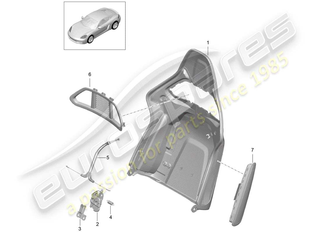 porsche 2017 (718 cayman) backrest shell bucket seat folding accessories part diagram