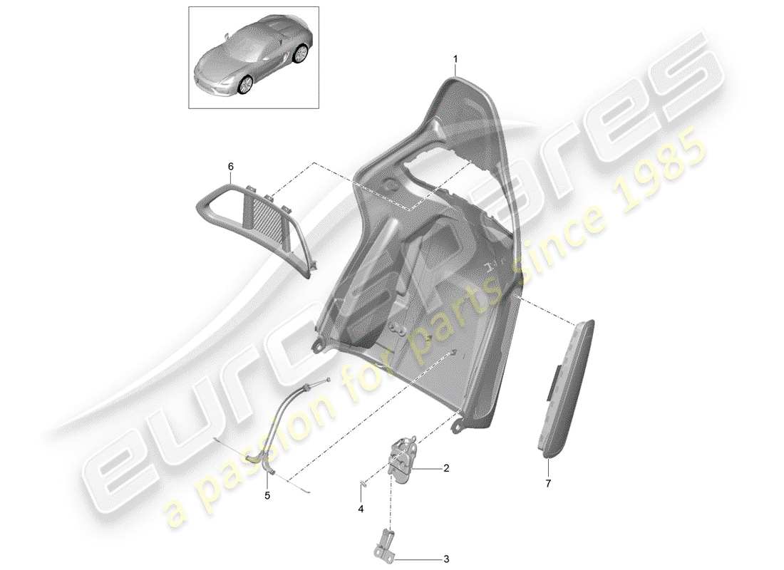 porsche 2016 (981 boxster spyder) backrest shell bucket seat folding accessories parts diagram