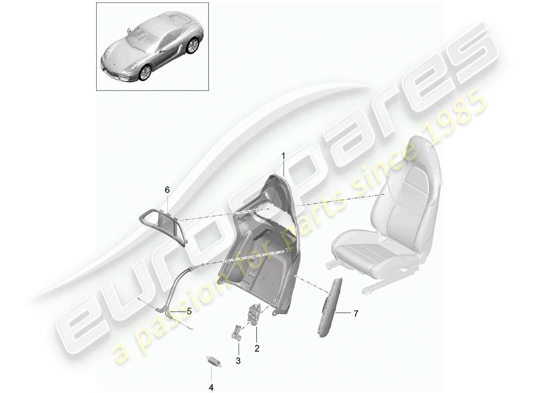 porsche 2015 (981 cayman) backrest shell folding bucket seat accessories part diagram