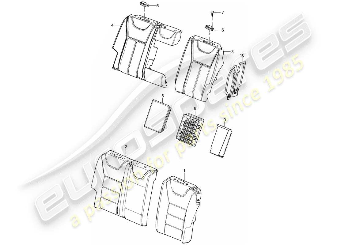 porsche 2008 (cayenne e1 9pa) back seat backrest with: plastic frame for seat backrest covers foam part part diagram