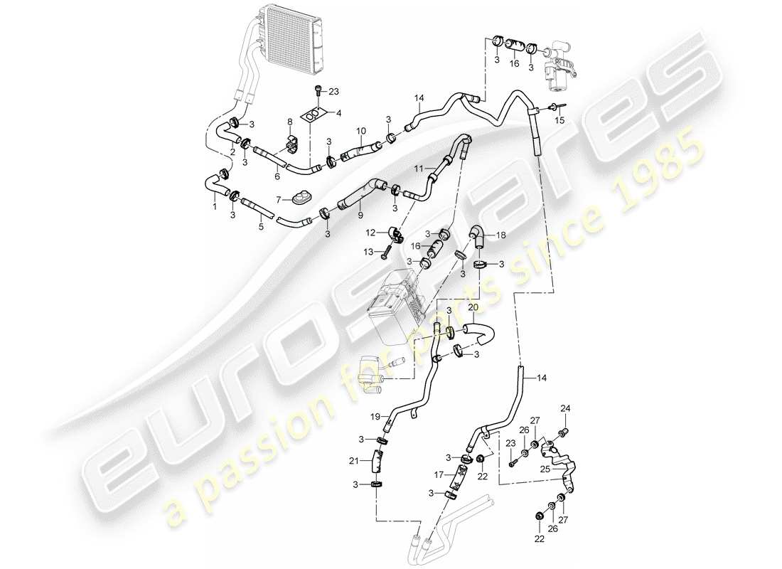 porsche 2003 (cayenne e1 9pa) air con./heating/aux. heater supply pipe return line heat exchanger to use before: f 9p-6la01 563>>f 9p-6la41 357>>f 9p-6la80 631>>rear parts diagram