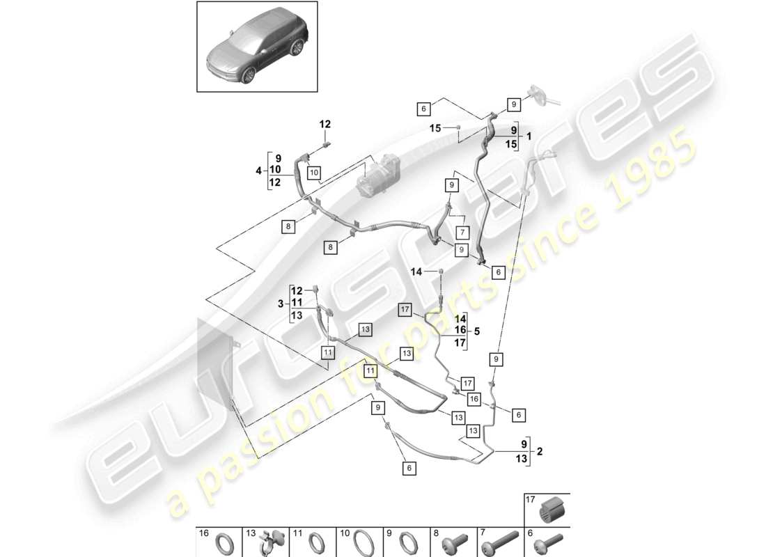 porsche 2020 (cayenne e3 9ya/9yb) refrigerant circuit v8 r134a coolant for vehicles with hybrid drive part diagram