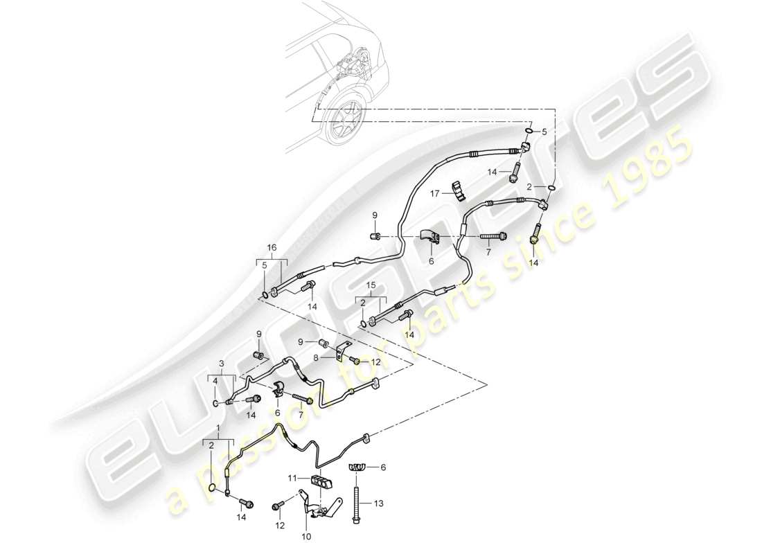 porsche 2010 (cayenne e1 9pa) refrigerant circuit rear air conditioning parts diagram