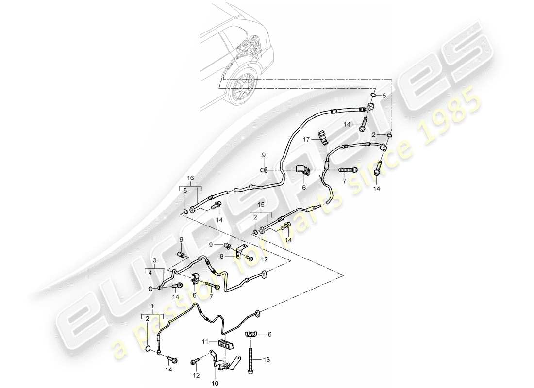 porsche 2009 (cayenne e1 9pa) refrigerant circuit rear air conditioning parts diagram