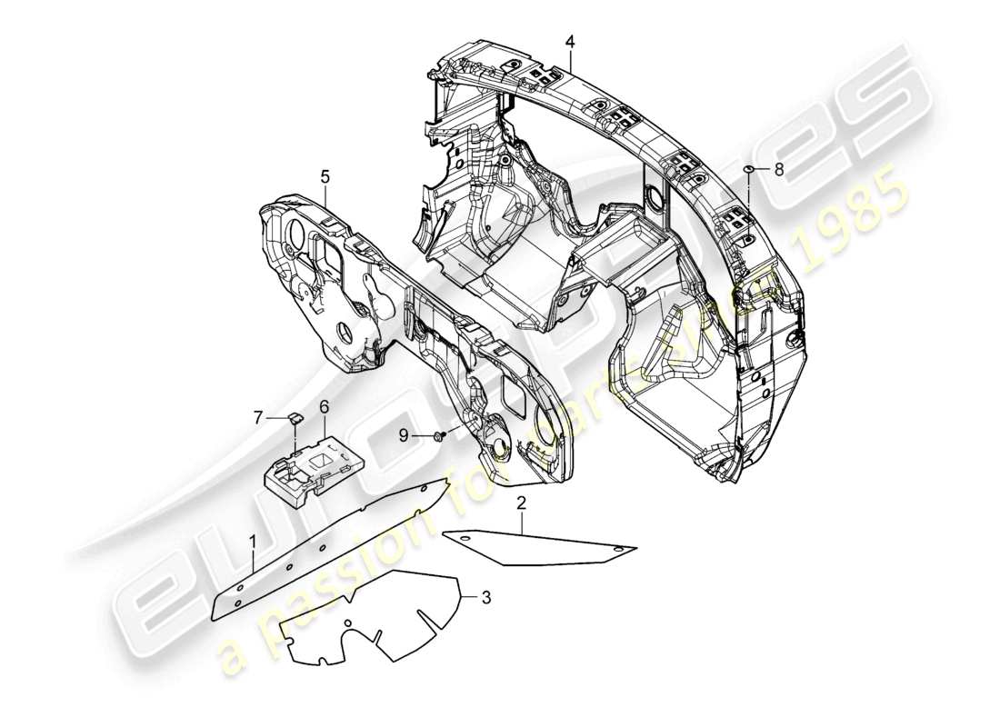 porsche 2010 (cayenne e1 9pa) sound absorber passenger compartment parts diagram