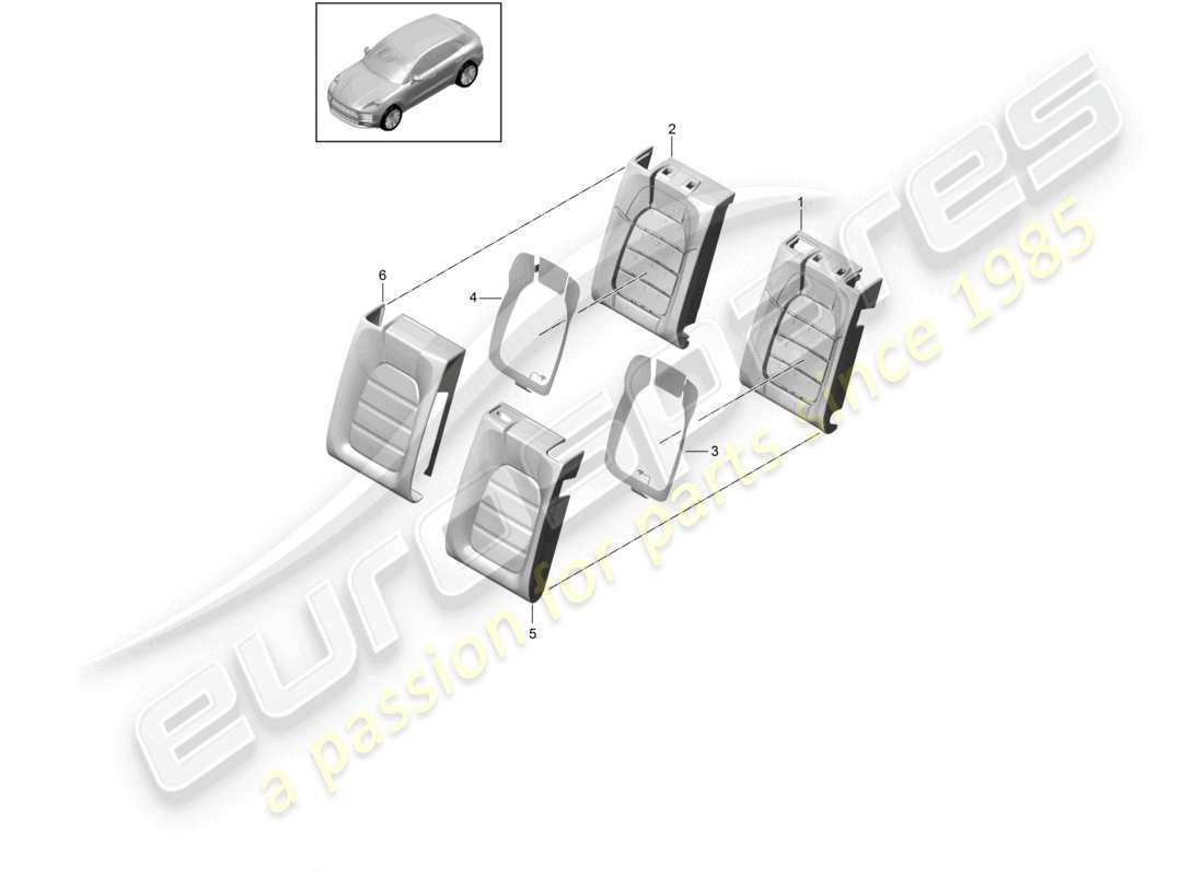 porsche 2020 (macan) foam part backrest covers sports seat parts diagram
