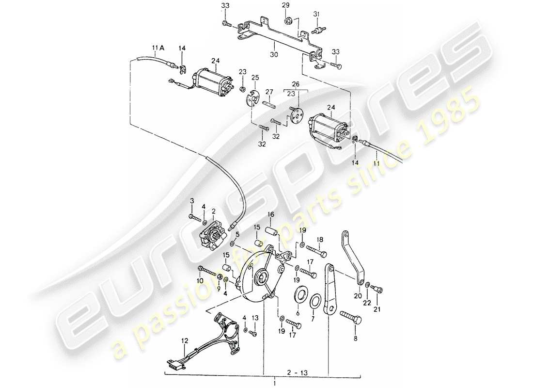 porsche 1993 (964) convertible top - driving mechanism parts diagram