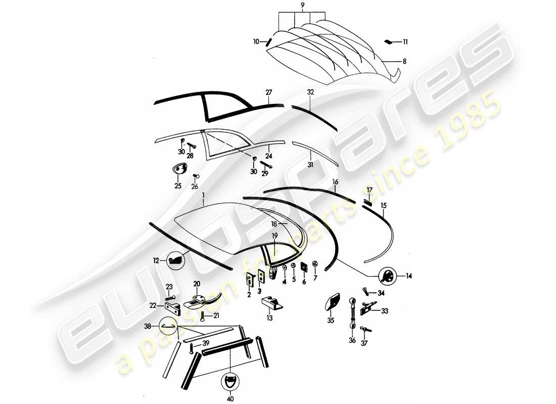 porsche 1965 (356b/356c) hardtop part diagram