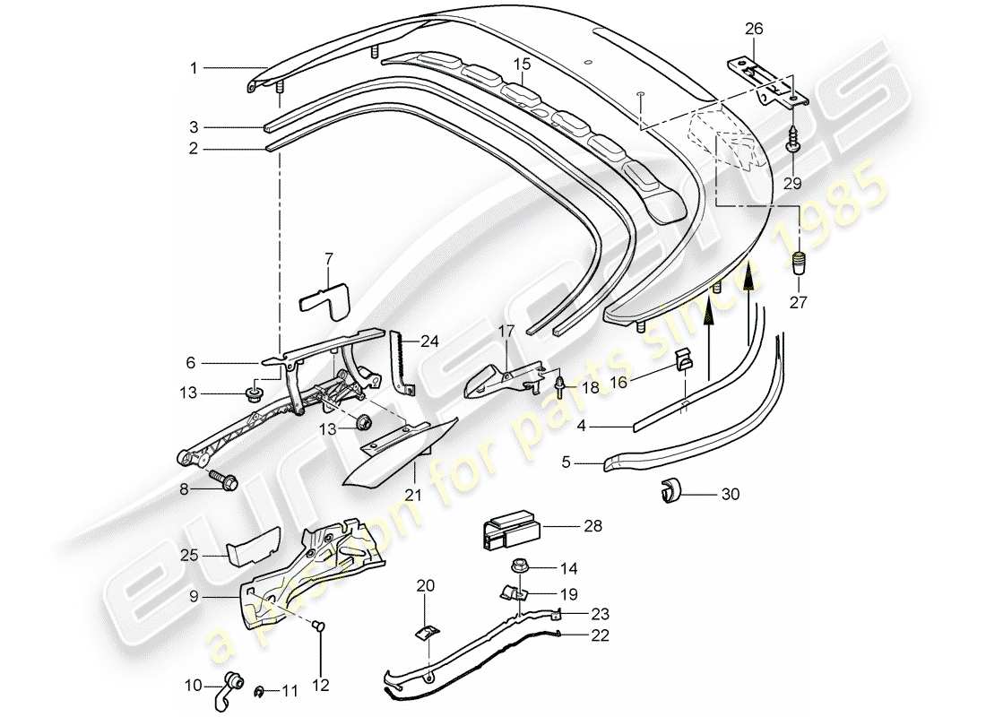 porsche 2009 (997-2) top stowage box parts diagram