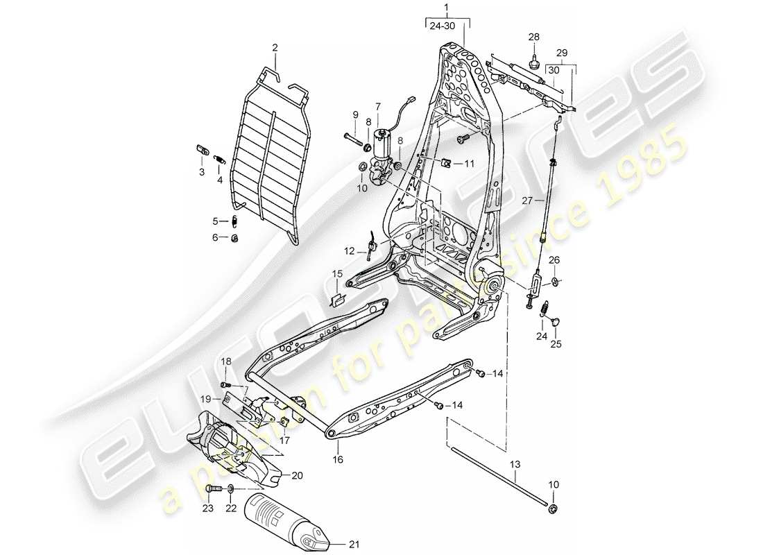 porsche boxster 986 (2003) frame - backrest - frame for seat - sports seat parts diagram