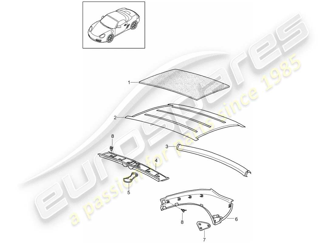 porsche 2011 (987 boxster) hardtop interior equipment parts diagram