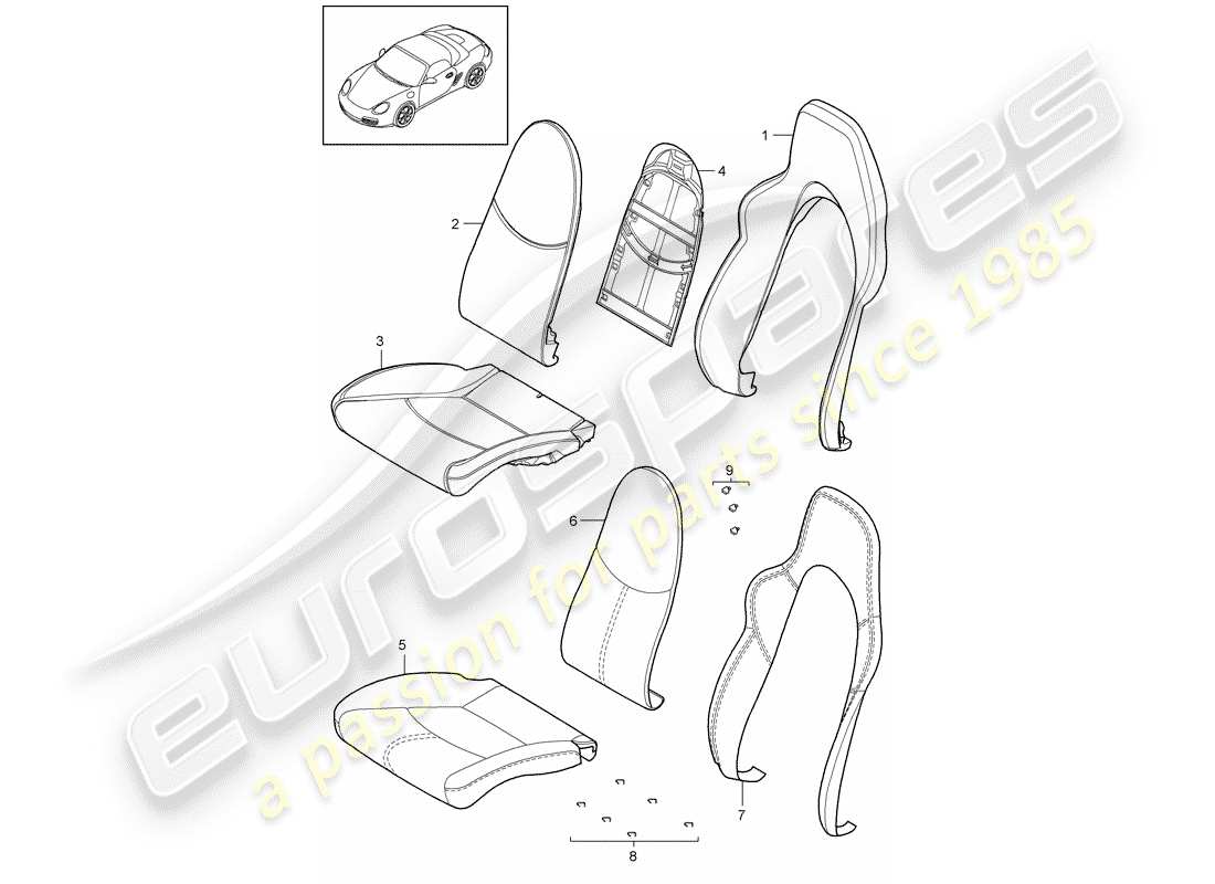 porsche 2011 (987 boxster) foam part seat and backrest cover sports seat parts diagram
