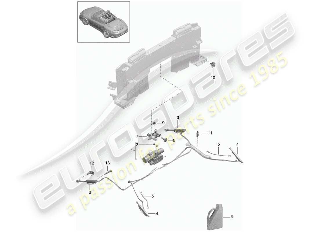 porsche 2014 (991-1 turbo) fold-down convertible roof drive unit part diagram