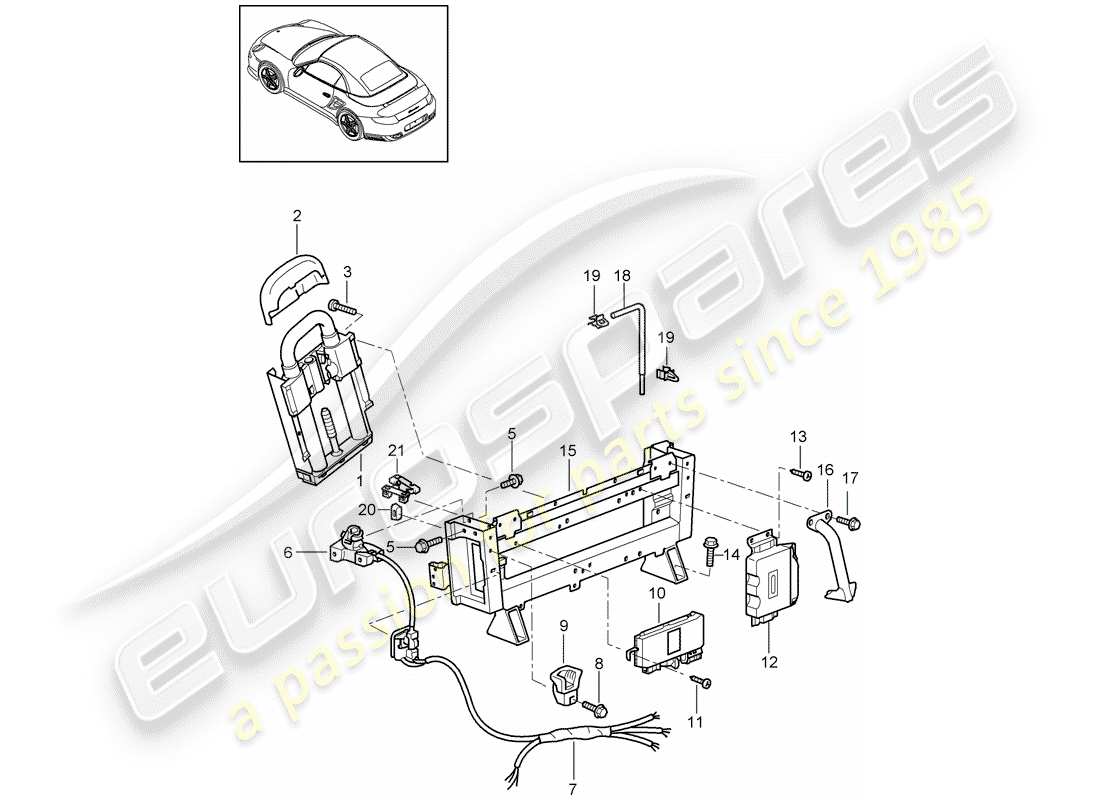 porsche 2009 997-2 turbo / gt2 roll bar parts diagram