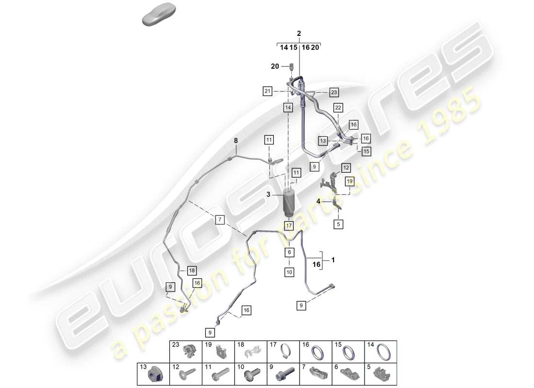porsche 2020 (718 boxster spyder) air conditioning rhd refrigerant line (expansion valve >drier) parts diagram