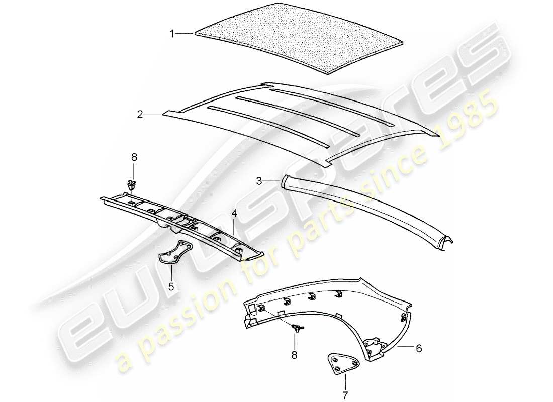 porsche 2008 (987 boxster) hardtop interior equipment parts diagram