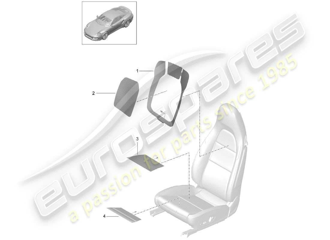 porsche 2016 (991-1 turbo) heater element backrest bolster heater elem. backrest heater element seat and seat side heater element part diagram