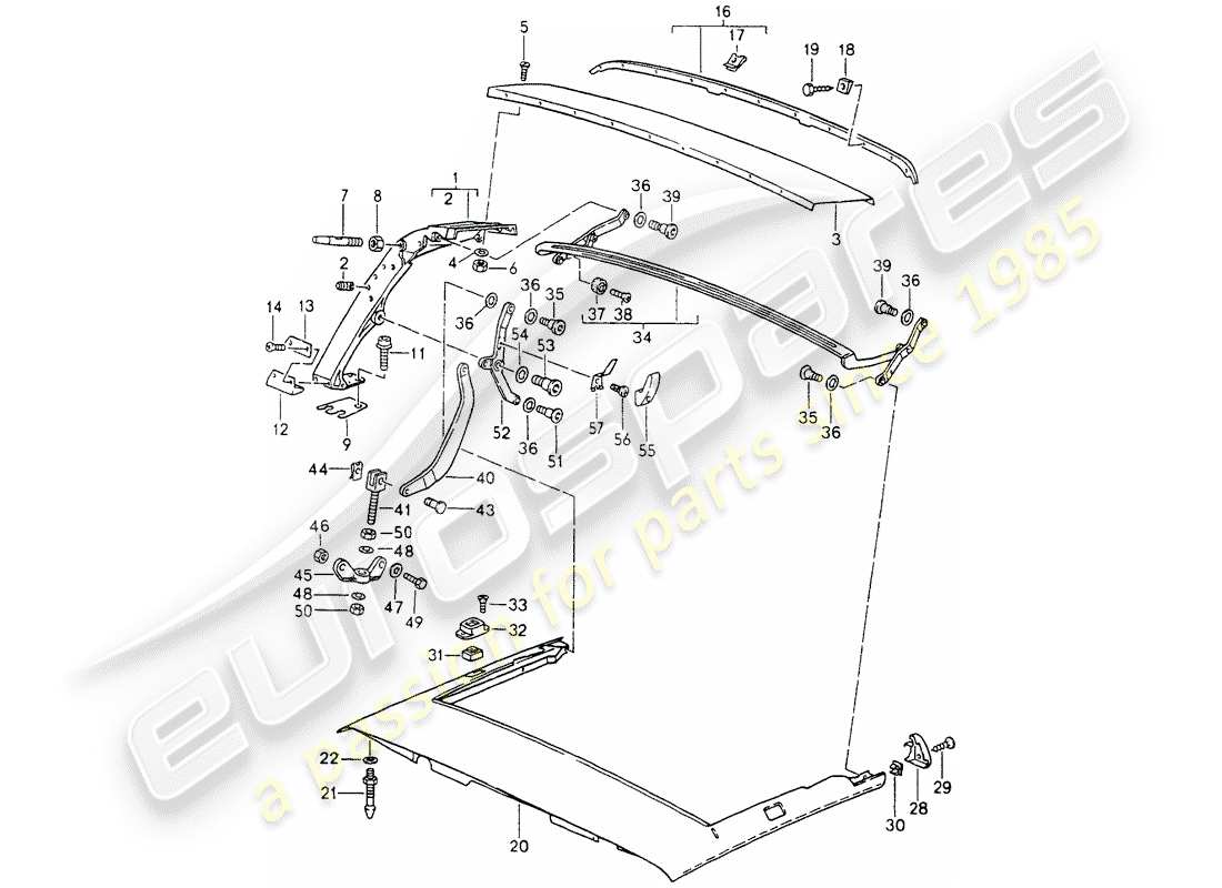 porsche 1992 (964) main bow - roof frame - single parts parts diagram