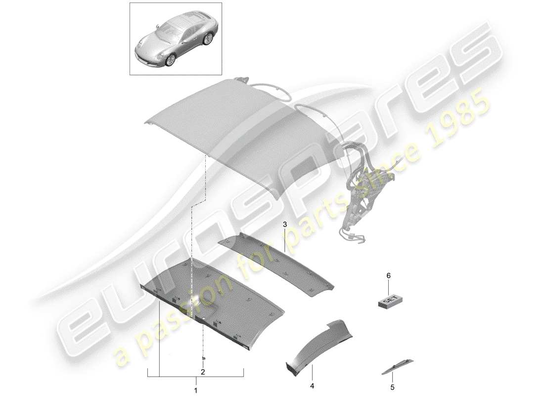 porsche 991 gen. 2 (2020) convertible top parts diagram